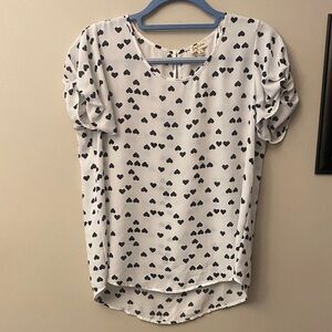 Lily White Black Heart Pattern Blouse
